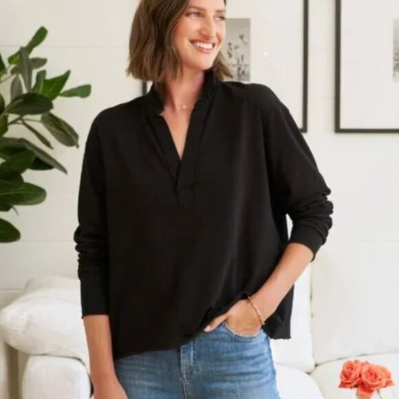 Frank and Eileen Patrick Popover Henley Heritage Jersey Cotton Black L